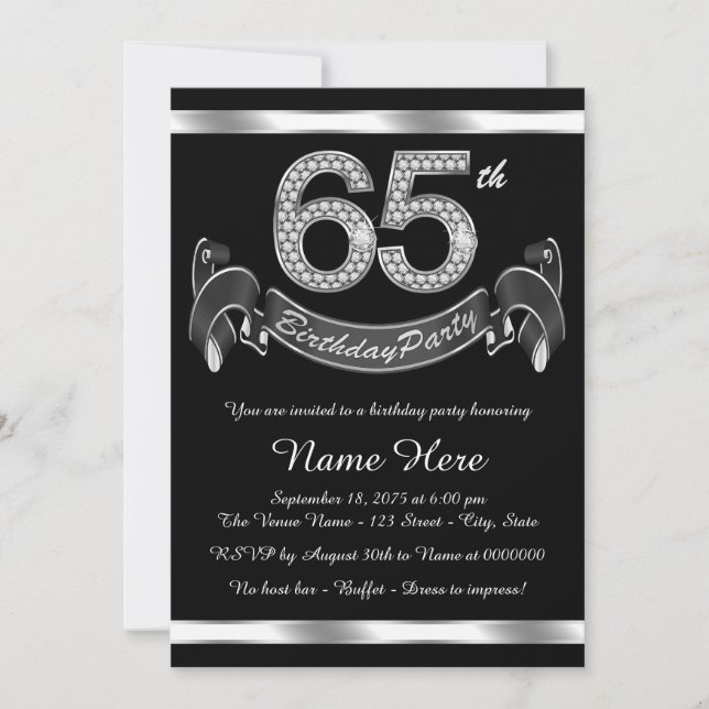 Silver 65th Birthday Party Invitation (Front)