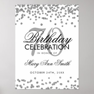 Silver 70th Birthday Glitter Confetti White Poster