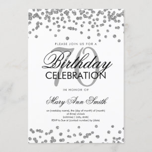 Silver 70th Birthday Party Glitter Confetti Invitation