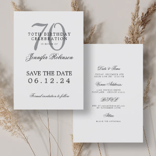 Silver 70th Birthday Save the Date Details Invitation
