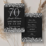 Silver 70th Birthday Save the Date w/ Details Invitation<br><div class="desc">Elegant "70th Birthday Party" design with Silver Lights and custom name and details text. Easy to use and easy to personalise. Order Today!</div>