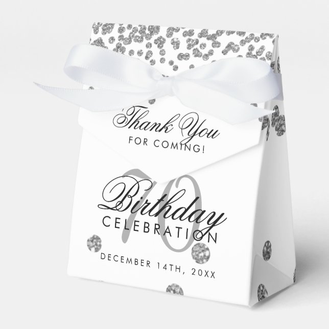 Silver 70th Birthday Thank You Confetti White Favour Box (Front Side)