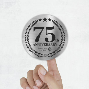 Silver 75th Anniversary Custom Business Logo Classic Round Sticker