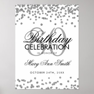 Silver 80th Birthday Glitter Confetti Poster