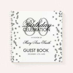 Silver 80th Birthday Guestbook Confetti Notebook