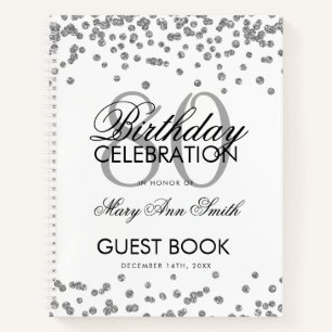 Silver 80th Birthday Guestbook Confetti Notebook