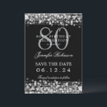 Silver 80th Birthday Save the Date w/ Details Invitation<br><div class="desc">Elegant "80th Birthday Party" design with Silver String Lights and custom name and details text. Easy to use and easy to personalise. Order Today!</div>