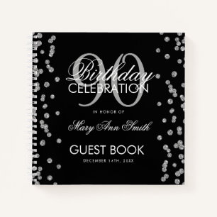 Silver 90th Birthday Guestbook Confetti Black Notebook