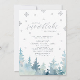 Silver   A Little Snowflake Winter Baby Shower Invitation