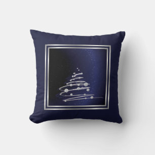 Silver Abstract Christmas Tree On Blue Cushion
