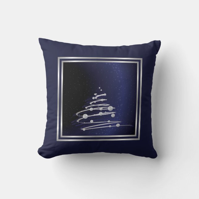 Silver Abstract Christmas Tree On Blue Cushion (Front)