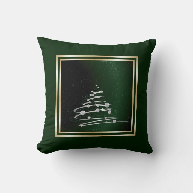 Silver Abstract Christmas Tree On Green Cushion (Front)