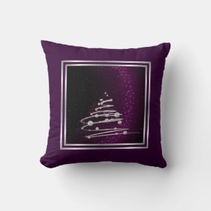 Silver Abstract Christmas Tree On Purple Cushion