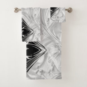 Silver Abstract flowers on Silk & Art  Bath Towel Set