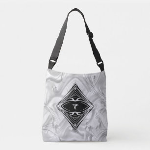 Silver Abstract flowers on Silk & Art  Crossbody Bag