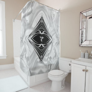 Silver Abstract flowers on Silk & Art  Shower Curtain