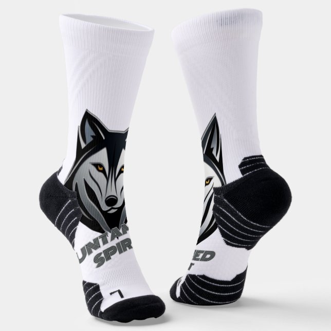 Silver-Accented Wolf Head with Abstract Shapes Socks (Angled)
