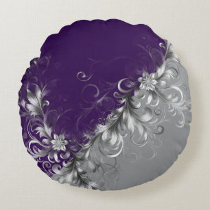 Silver Accents and Elegant Purple Round Cushion