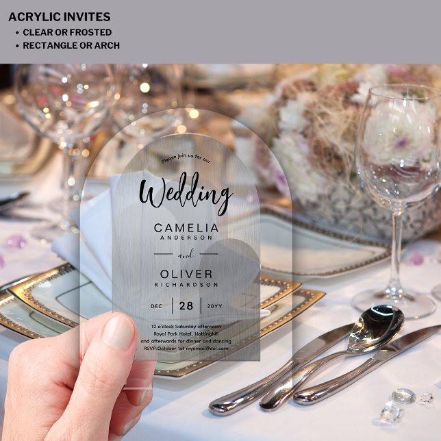 Silver Acrylic Wedding Invites Black Text Modern Acrylic Invitations (Creator Uploaded)