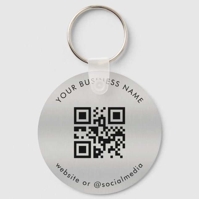 Silver Add Your Custom Business Qr Code Scan Key Ring (Front)