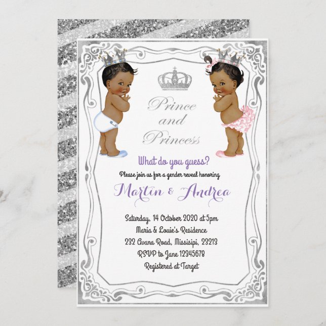 Silver African Prince or Princess Gender Reveal Invitation (Front/Back)
