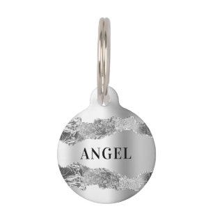 Silver agate marble name pet tag