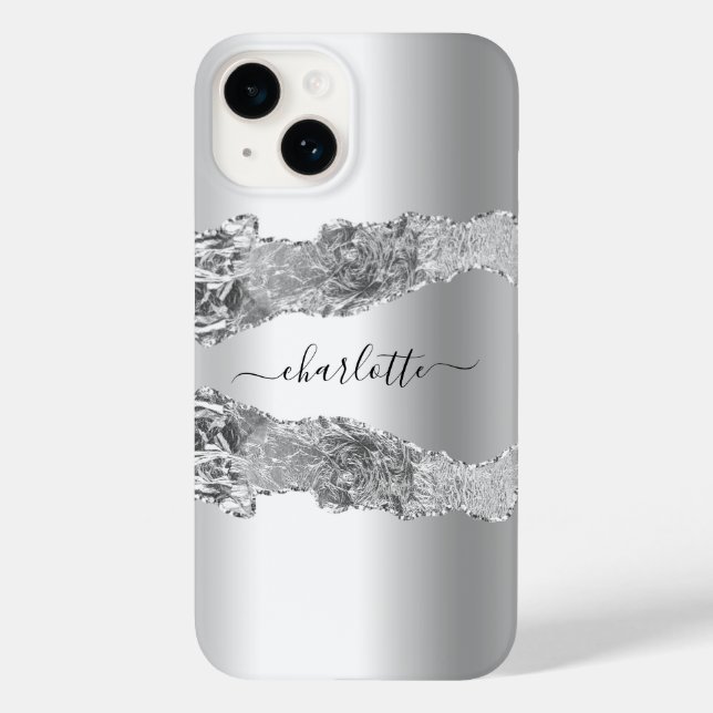 Silver agate marble name script Case-Mate iPhone case (Back)