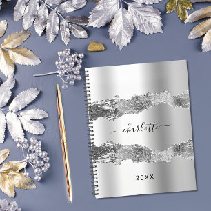 Silver agate marble name script elegant 2022 planner