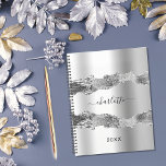 Silver agate marble name script elegant 2024 planner<br><div class="desc">Faux silver metal and agate,  marble stone print as background Personalize and add your name. The name is written with a modern hand lettered style script.</div>