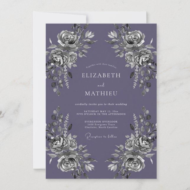 Silver Amethyst Painted Wedding Invitation (Front)