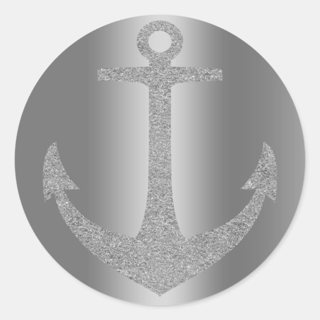 Silver Anchor Nautical Glam Birthday Party Classic Round Sticker (Front)