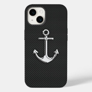 Silver Anchor on Carbon Fiber Case-Mate iPhone 14 Case