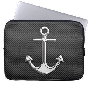 Silver Anchor on Carbon Fibre Decor Laptop Sleeve