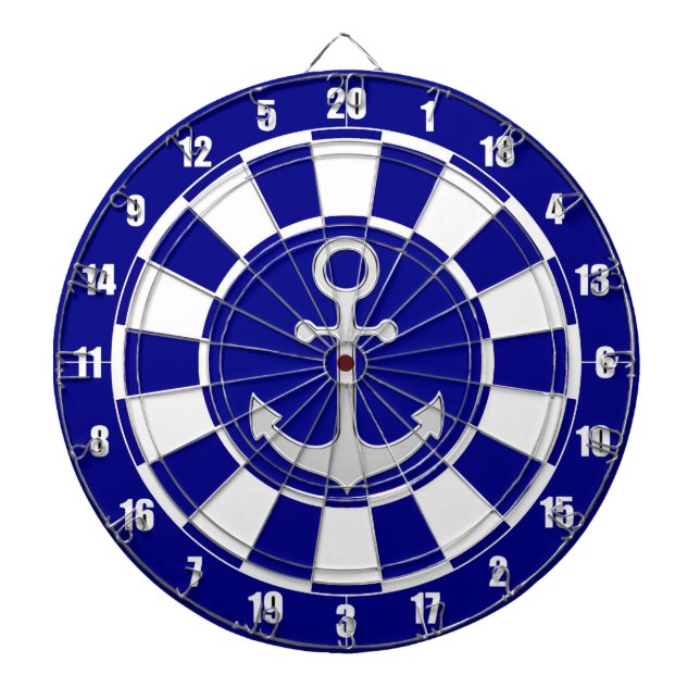 Silver Anchor on Navy Blue and White Dart Board (Front)