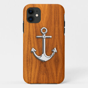 Silver Anchor on Teak Veneer Styles iPhone 11 Case