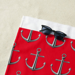 Silver Anchor Pattern Beach Towel