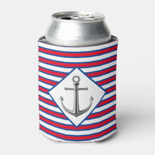 Silver Anchor With Stripes Can Cooler