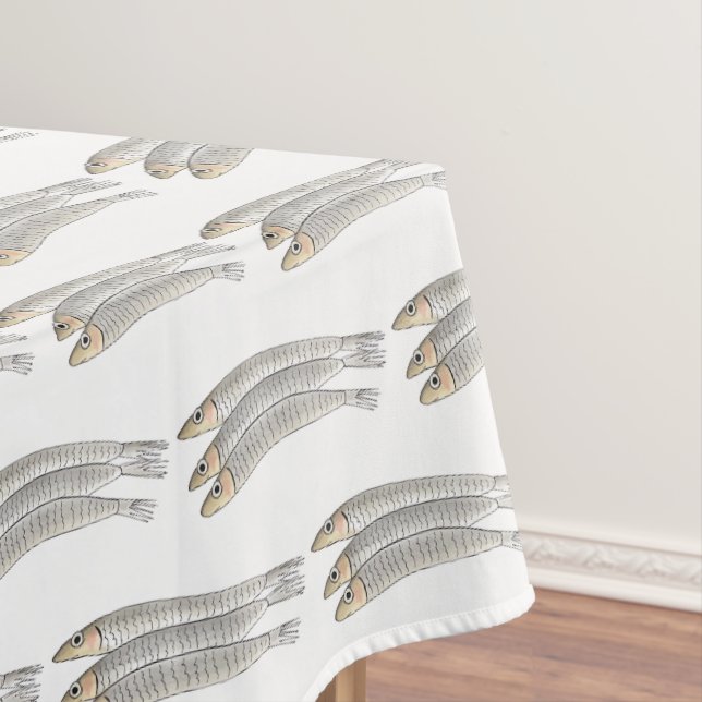Silver Anchovies Fish Anchovy Pizza Topping Tablecloth (In Situ)