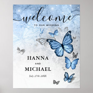 Silver and Baby Blue Butterfly Welcome Wedding Poster