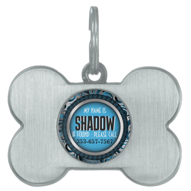 Silver and Baby Blue | Personalise Pet ID Tag (Front)