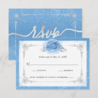 Silver and Bahama Blue Roses Elegant RSVP Card