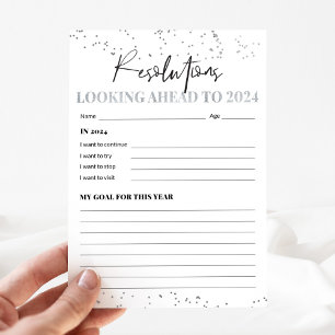 Silver and Black 2024 New Year's Resolutions Cards
