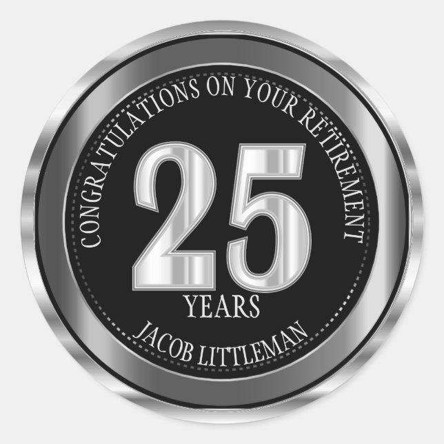 Silver  and Black - 25 Years Classic Round Sticker (Front)