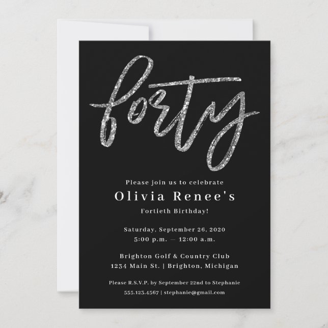 Silver and Black 40th Birthday Invitation Template (Front)