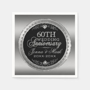Silver And Black 60th Wedding Anniversary Napkin