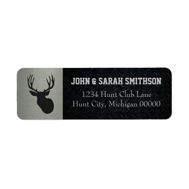 Silver and Black Antlered Deer Return Address Label (Front)