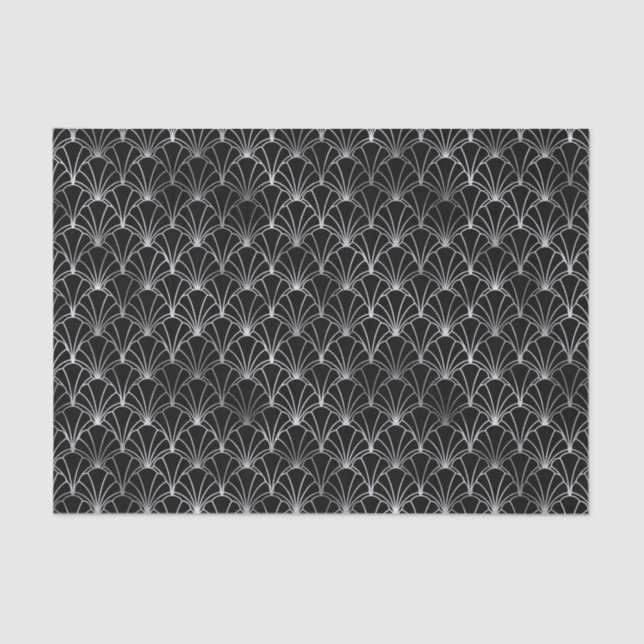 Silver and Black Art Deco Pattern Tissue Paper (Front)