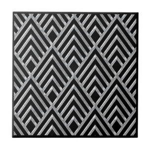 Silver and Black Art Deco Style Ceramic Ceramic Tile