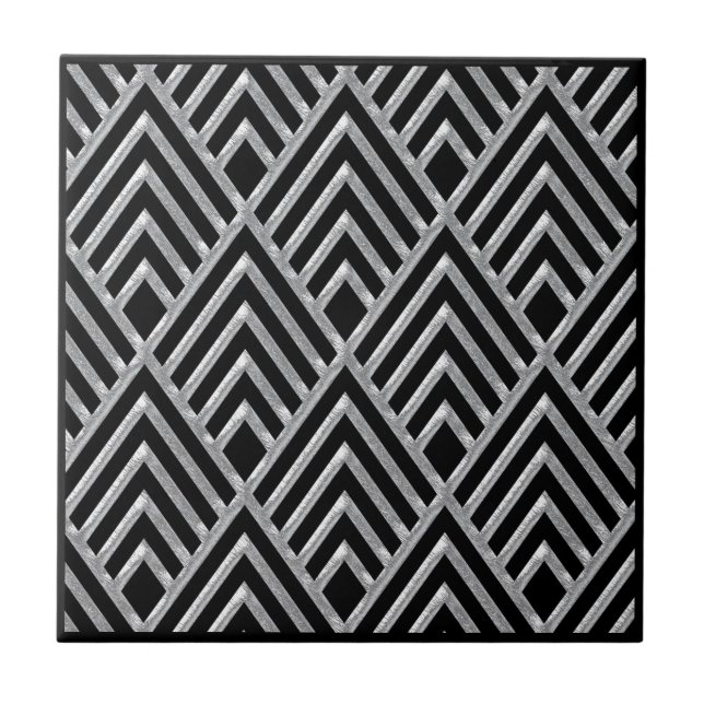 Silver and Black Art Deco Style Ceramic Ceramic Tile (Front)