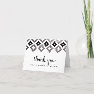 Silver and Black Boho Aztec Thank You Card